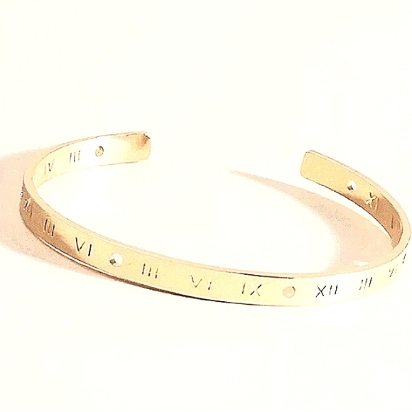 GOLD Plated Roman Numerals Cuff Stackable Bracelet NEW in package - Picture 1 of 12